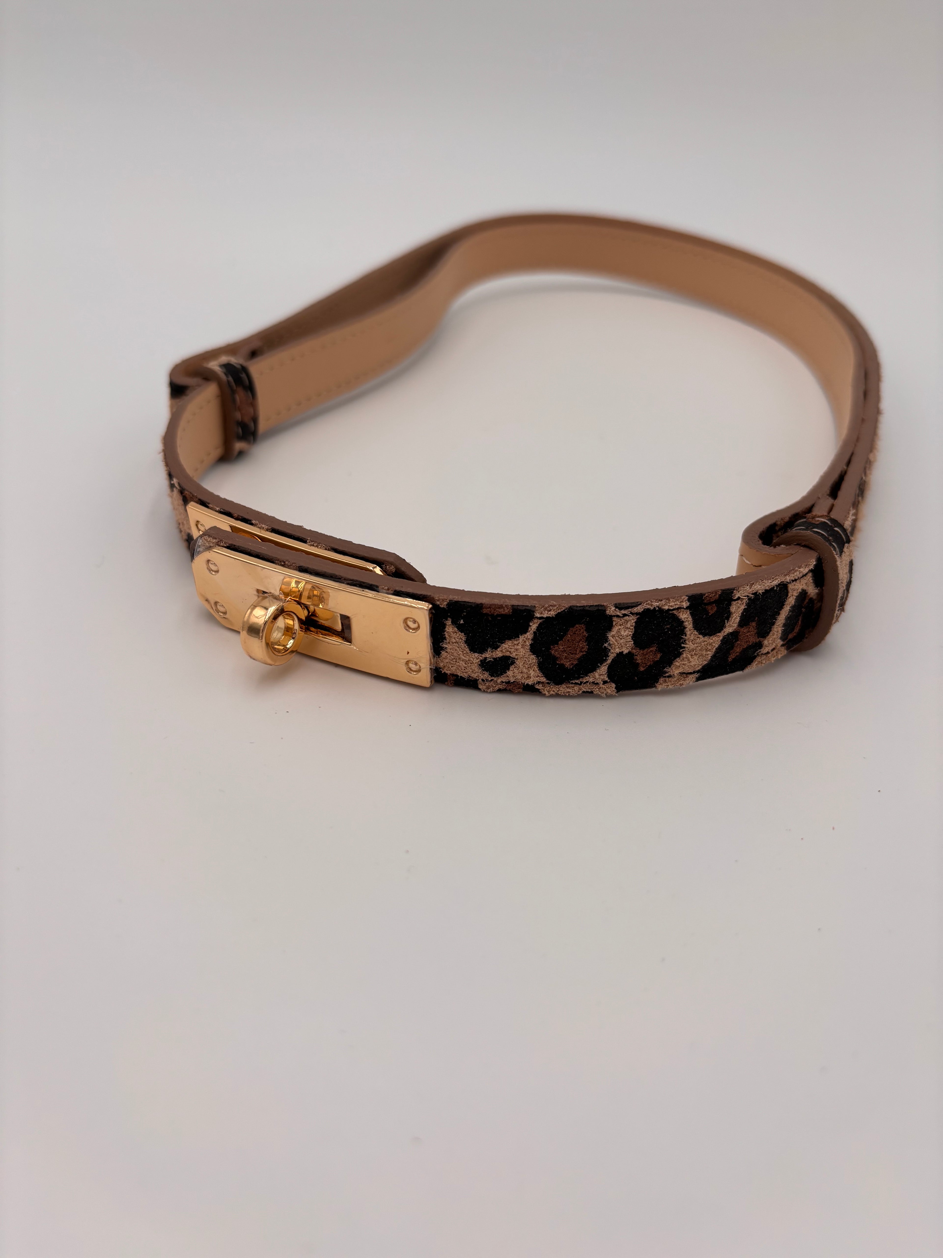 Cinto ajustável animal print bege