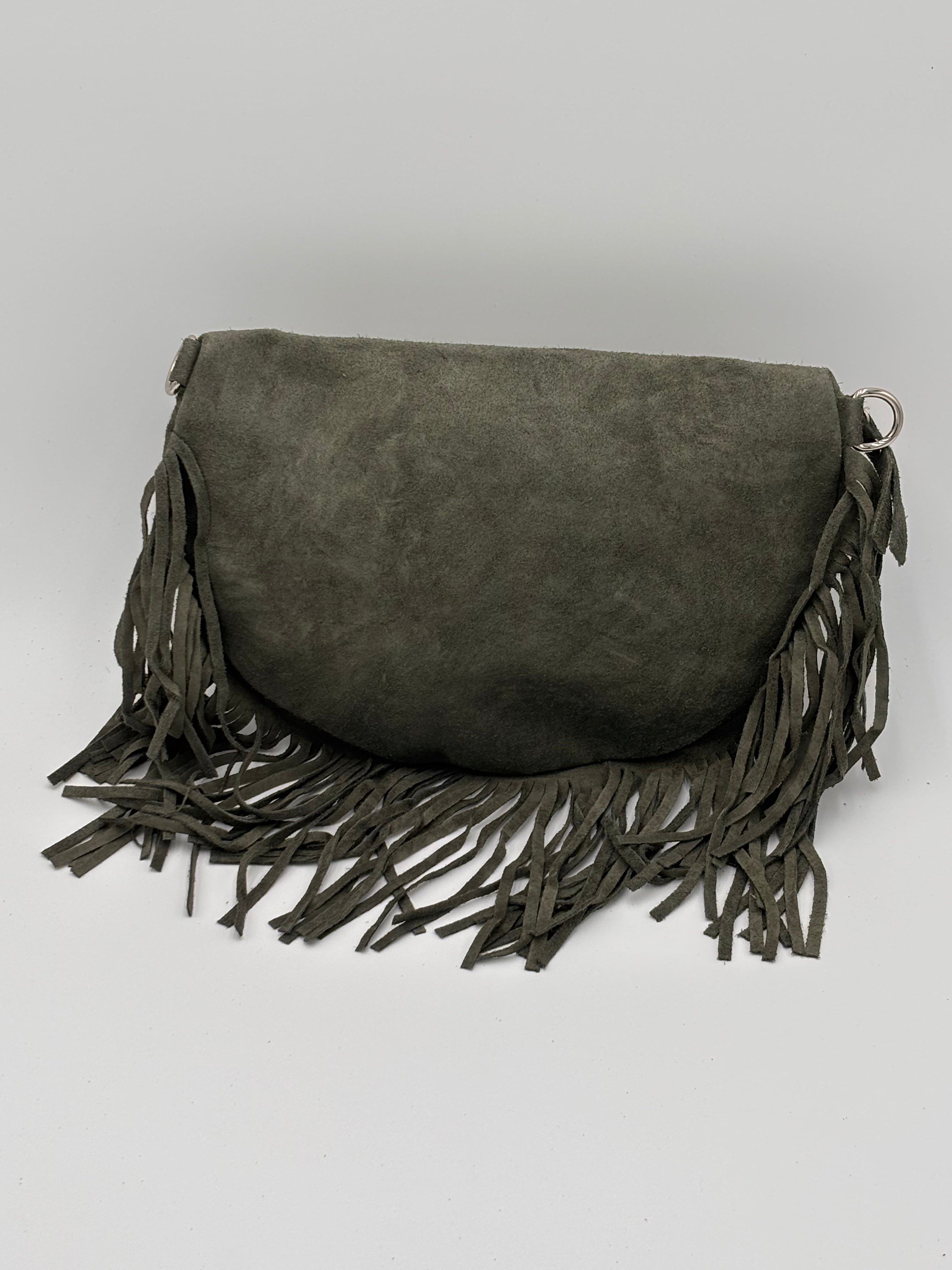 Bolsa de cintura e ombro em camurça verde seco