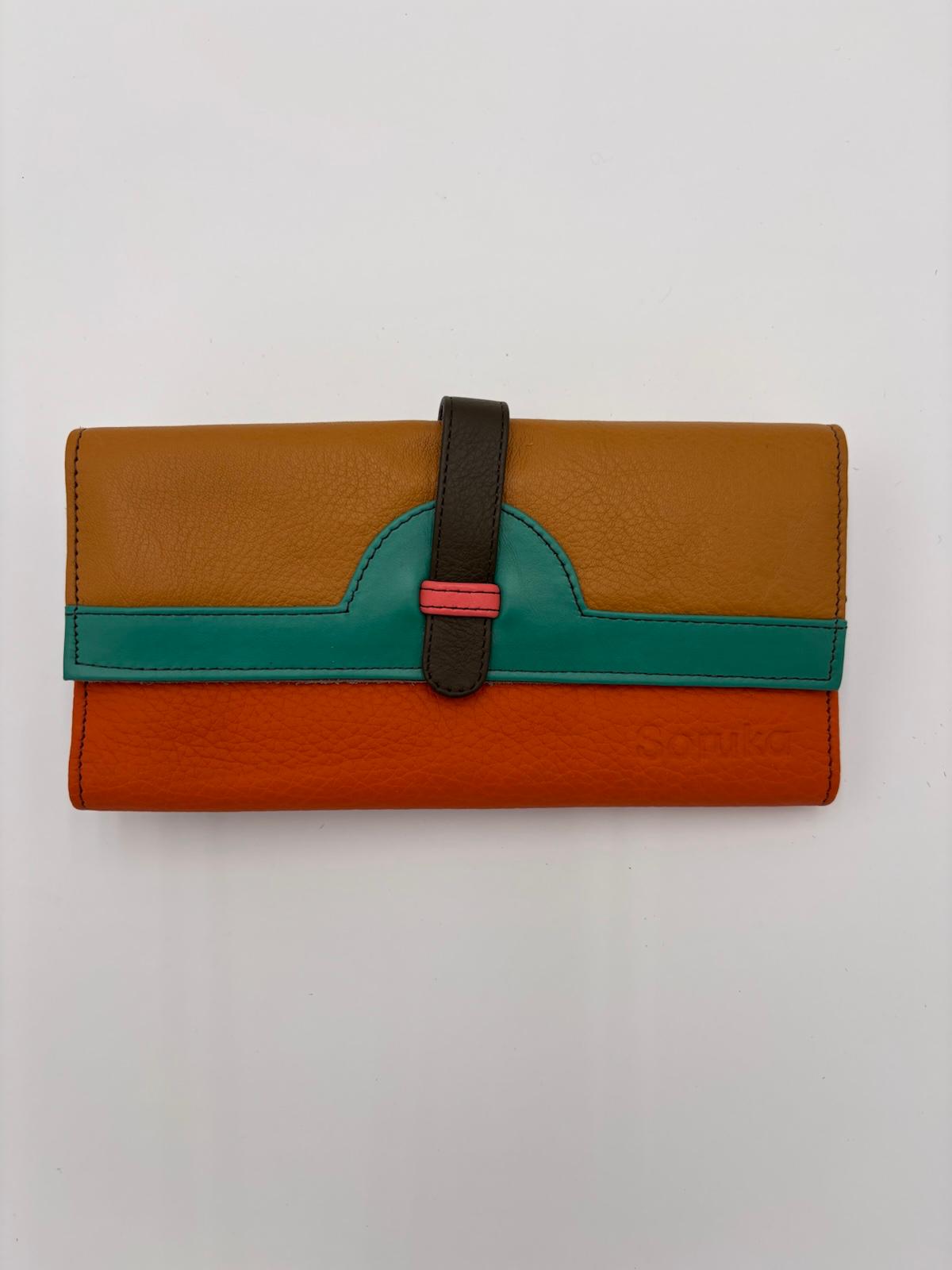 Carteira Colorida Mostarda Verde e Coral