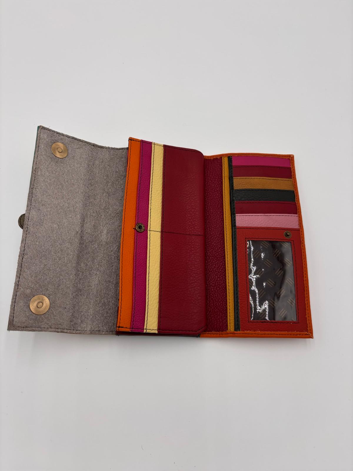 Carteira Colorida Mostarda Verde e Coral