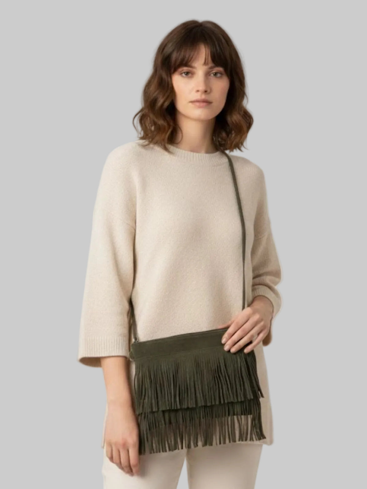 Mala/Clutch em Camurça Verde Escuro/Oliva