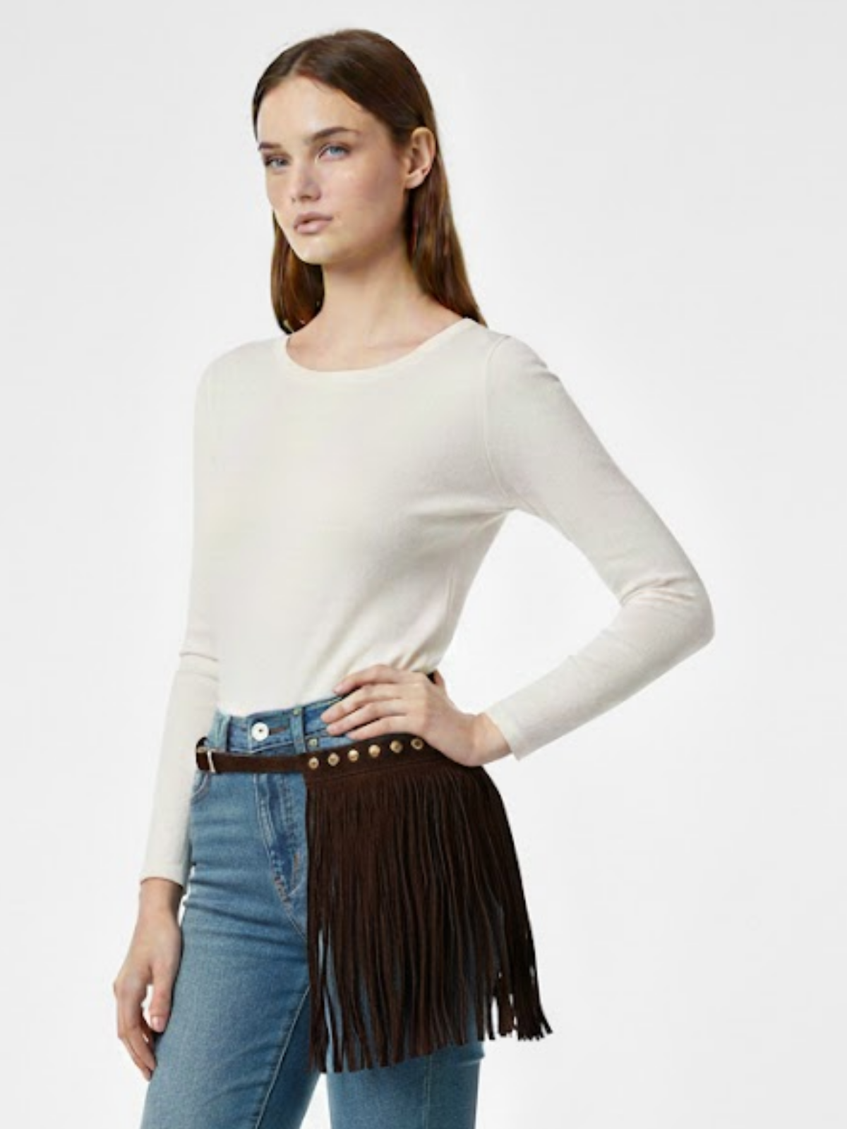 Cinto Camurça Camel Franjas