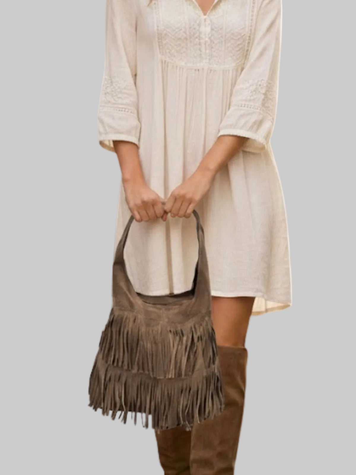 Saco Camurça Bege Franjas