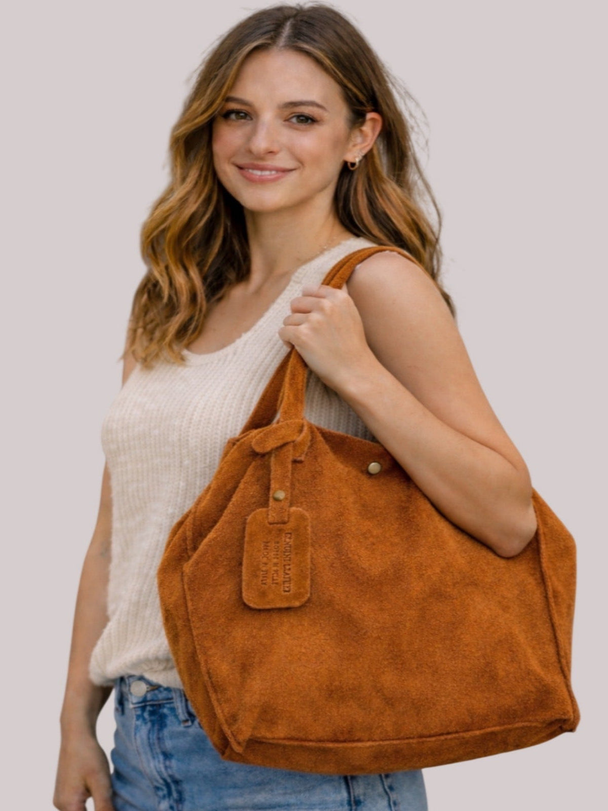 Mala saco camurça camel