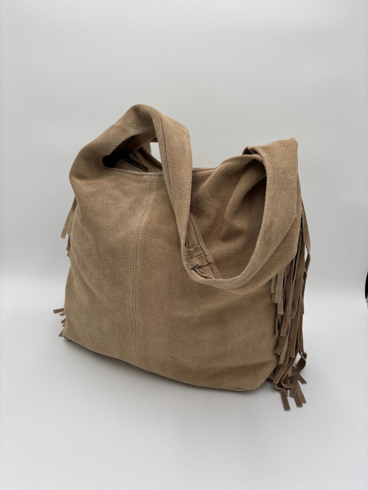 Saco Camurça Bege Franjas Laterais