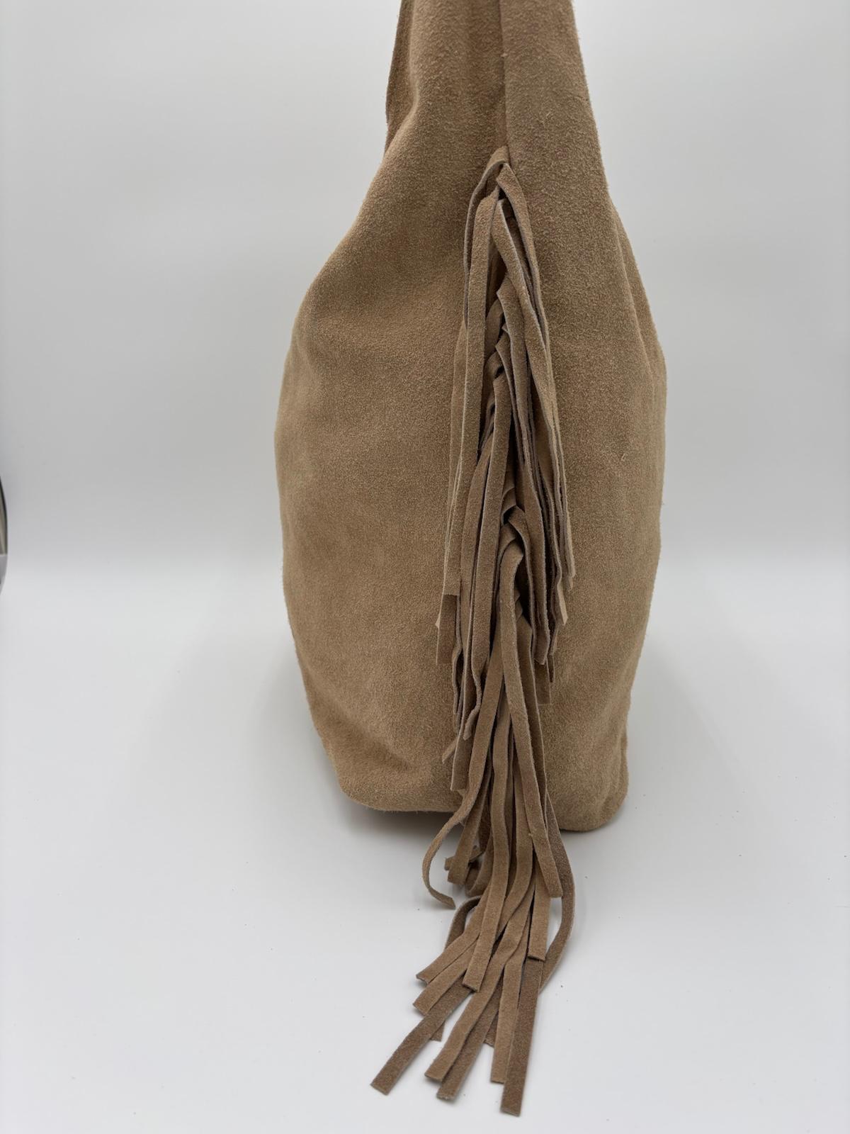 Saco Camurça Bege Franjas Laterais