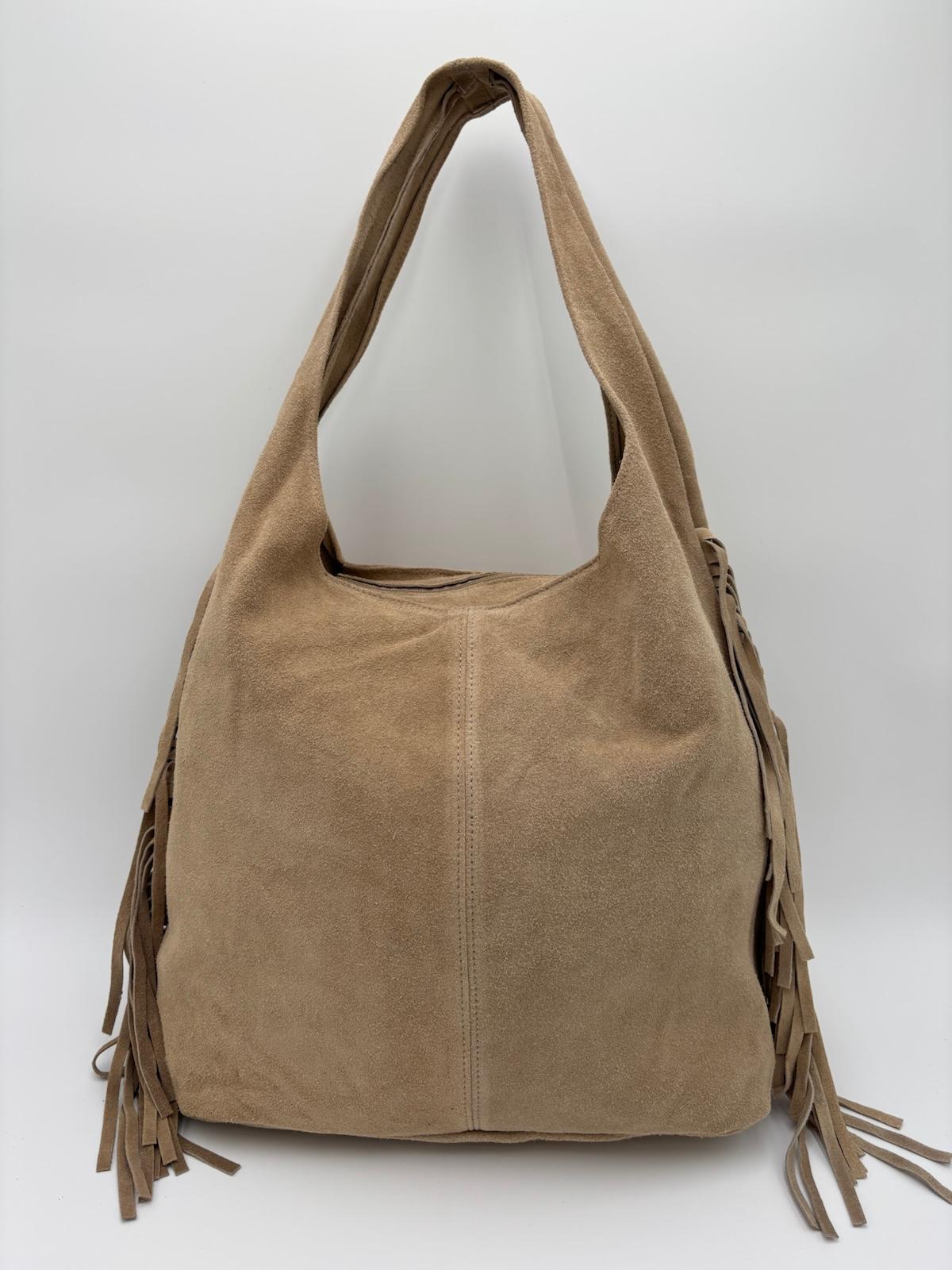 Saco Camurça Bege Franjas Laterais