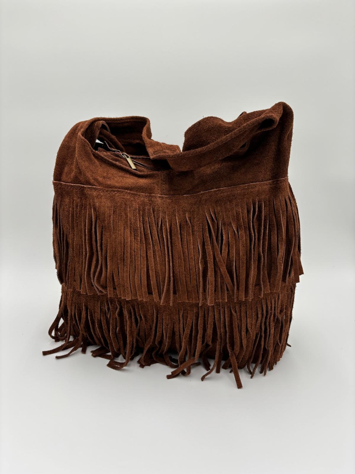 Saco Camurça Castanho Franjas