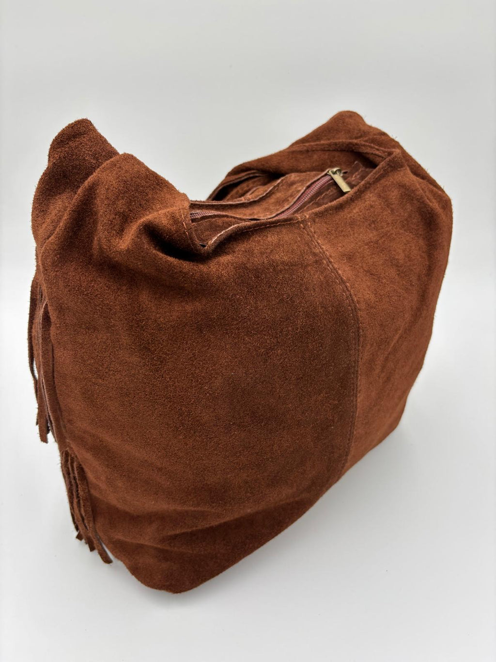 Saco Camurça Castanho Franjas