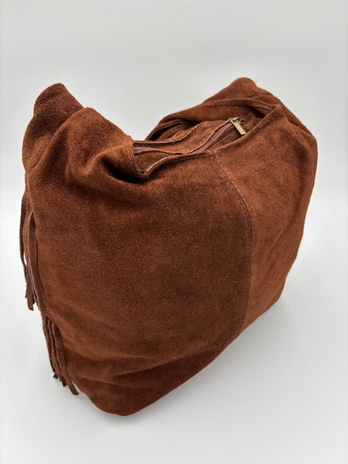 Saco Camurça Castanho Franjas