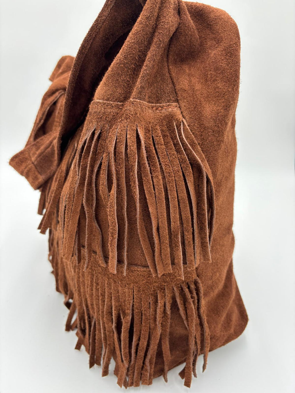 Saco Camurça Castanho Franjas