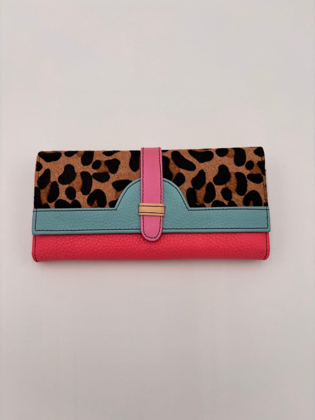 Carteira Animal Print Rosa Azul e Coral