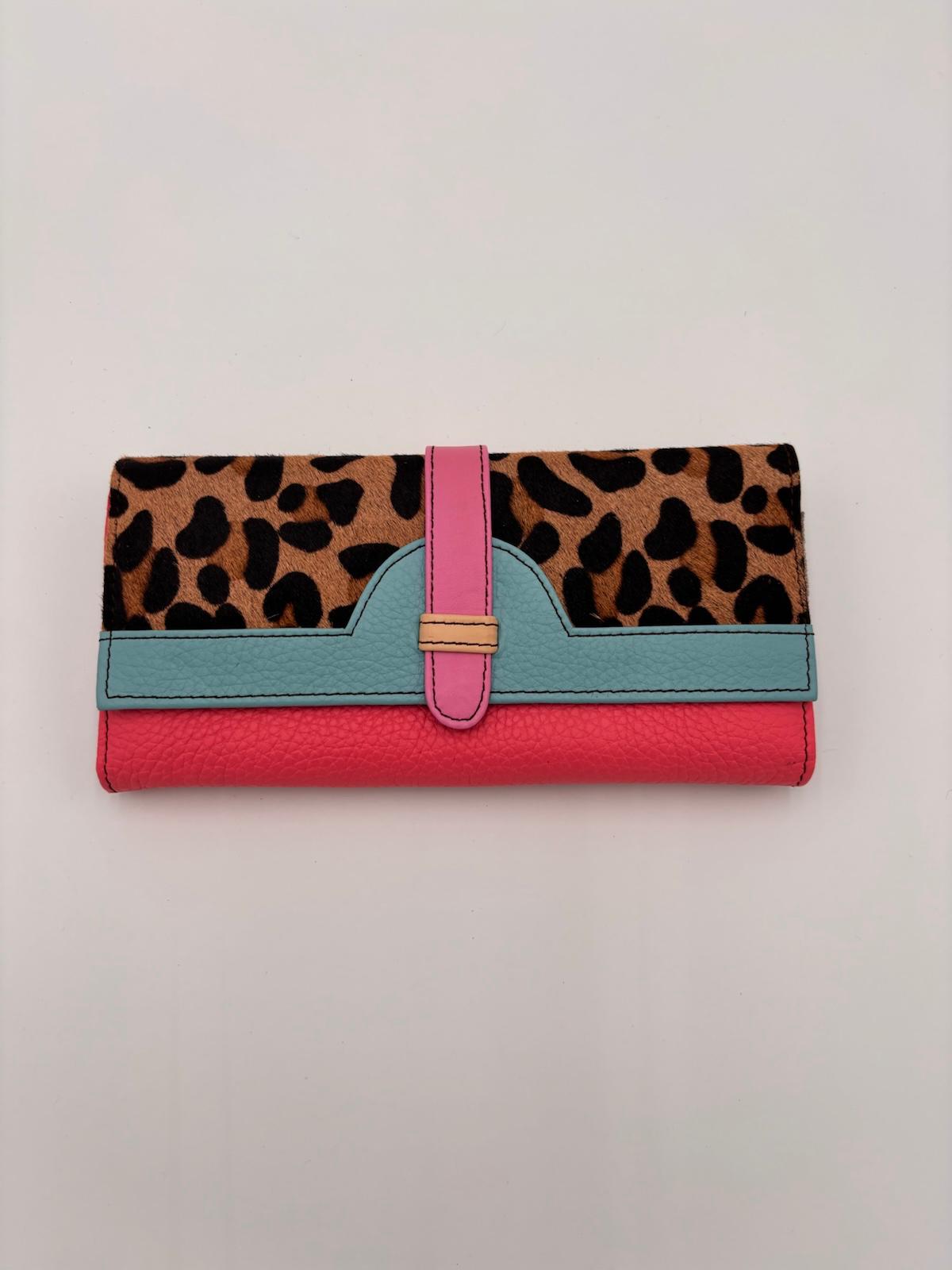 Carteira Animal Print Rosa Azul e Coral