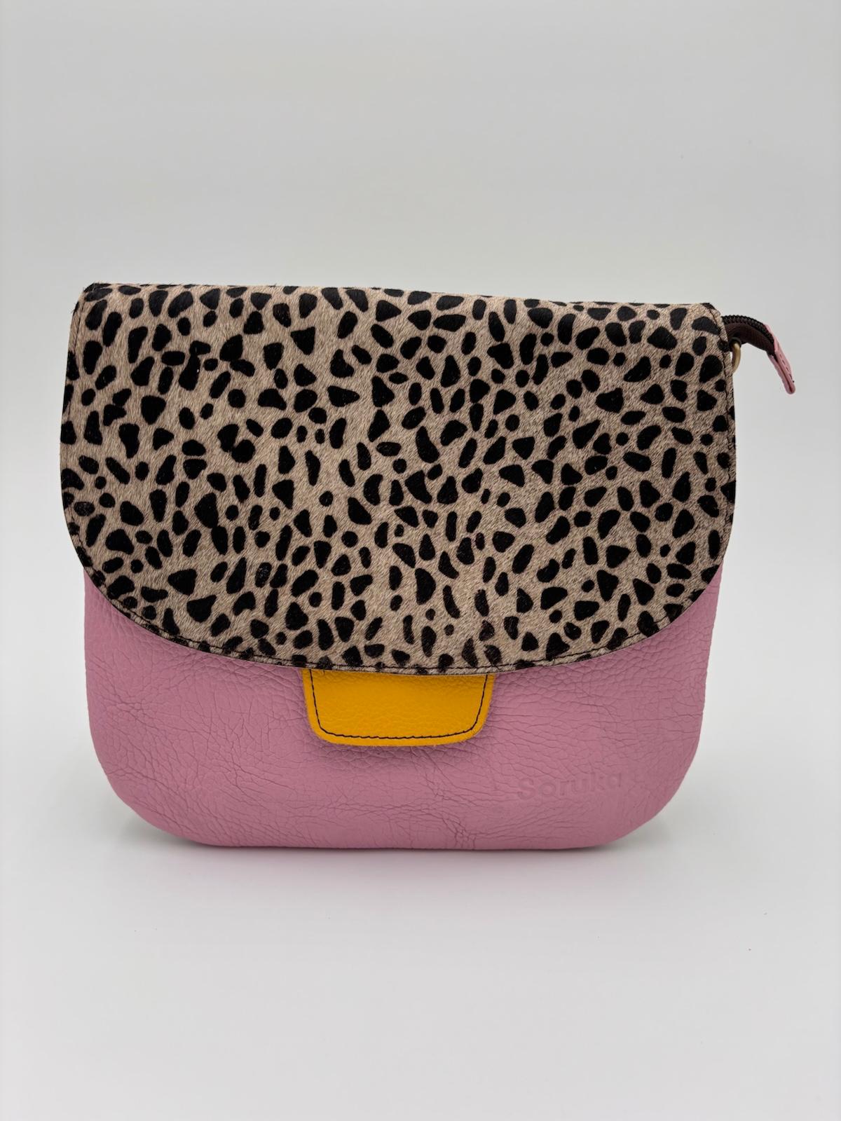 Mala Animal Print Couro Rosa