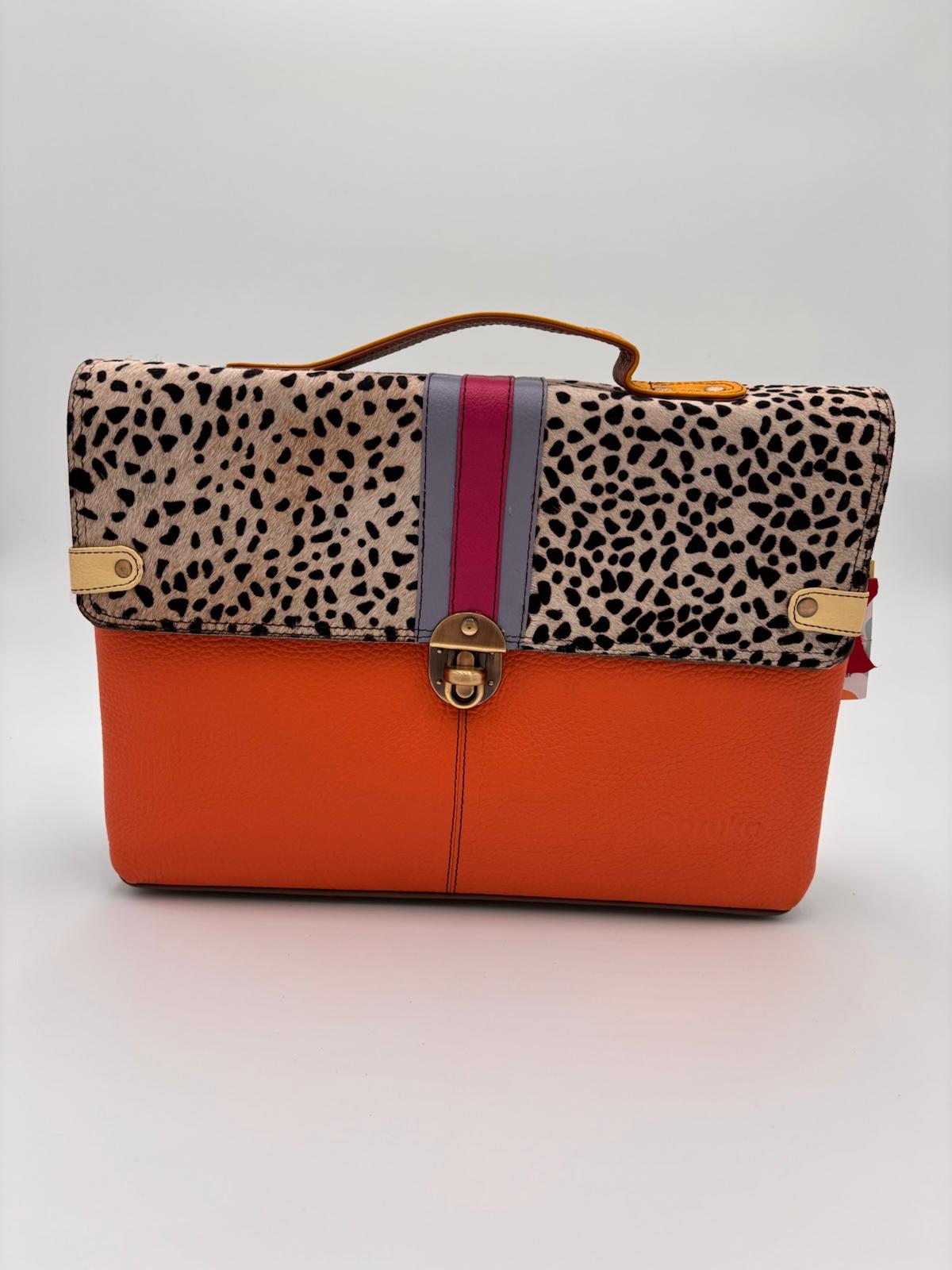 Mala Animal Print Couro Laranja