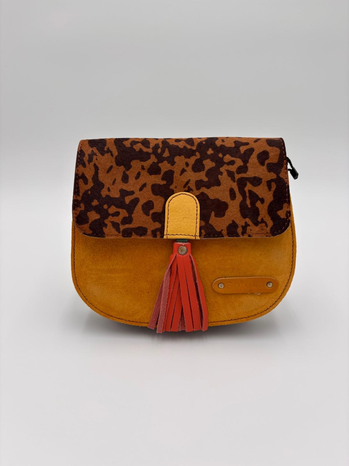 Mala Animal Print Camurça Mostarda