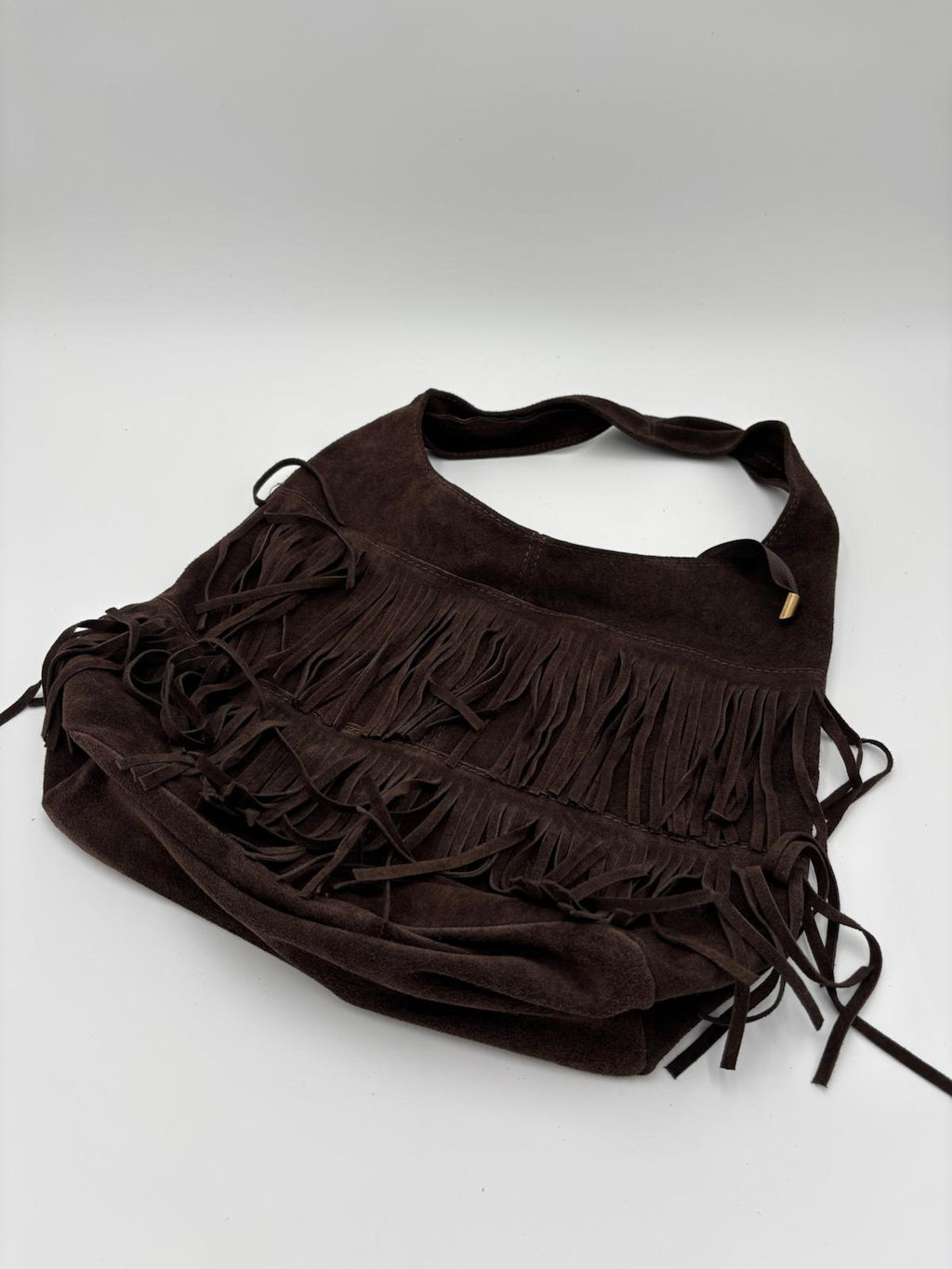 Saco Camurça Franjas Castanho Chocolate