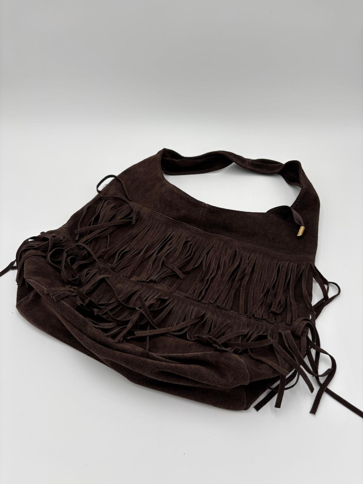 Saco Camurça Franjas Castanho Chocolate