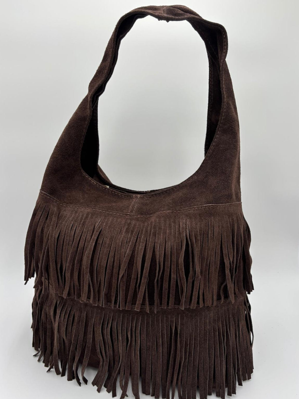 Saco Camurça Franjas Castanho Chocolate