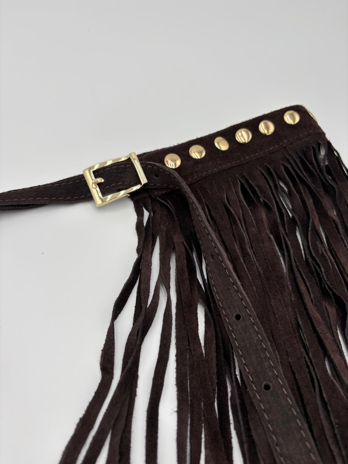 Cinto Camurça  Castanho Chocolate Franjas