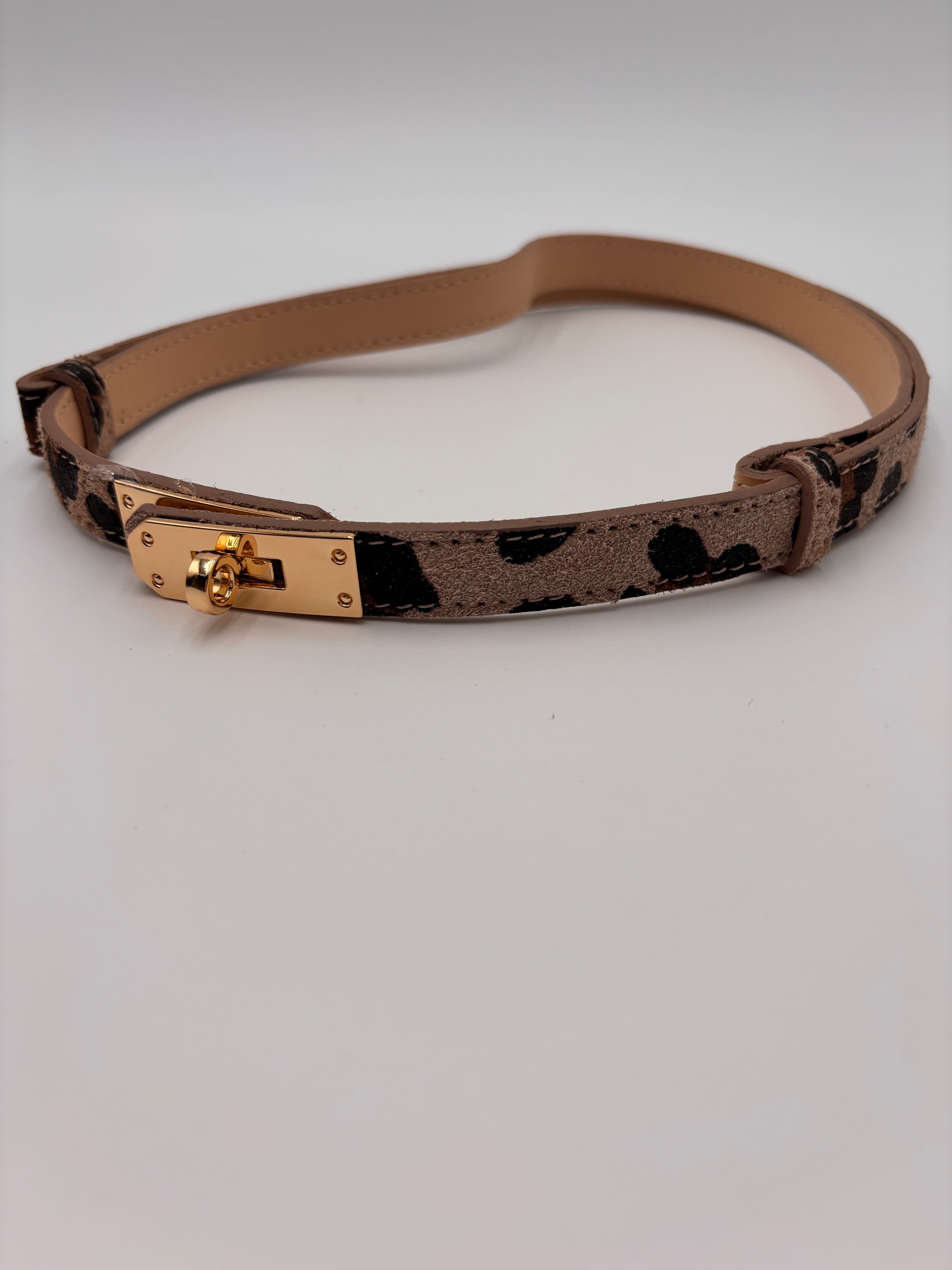 Cinto em pele ajustável animal print bege