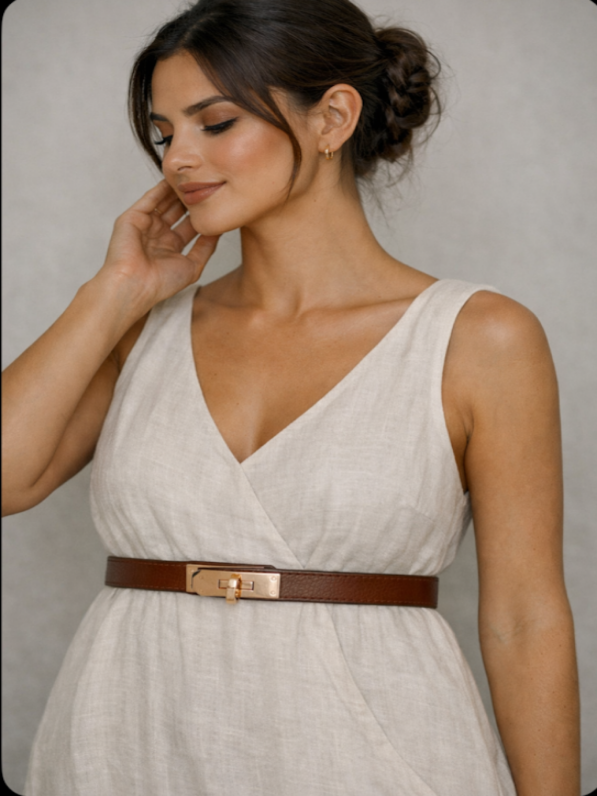 Cinto em pele ajustável castanho