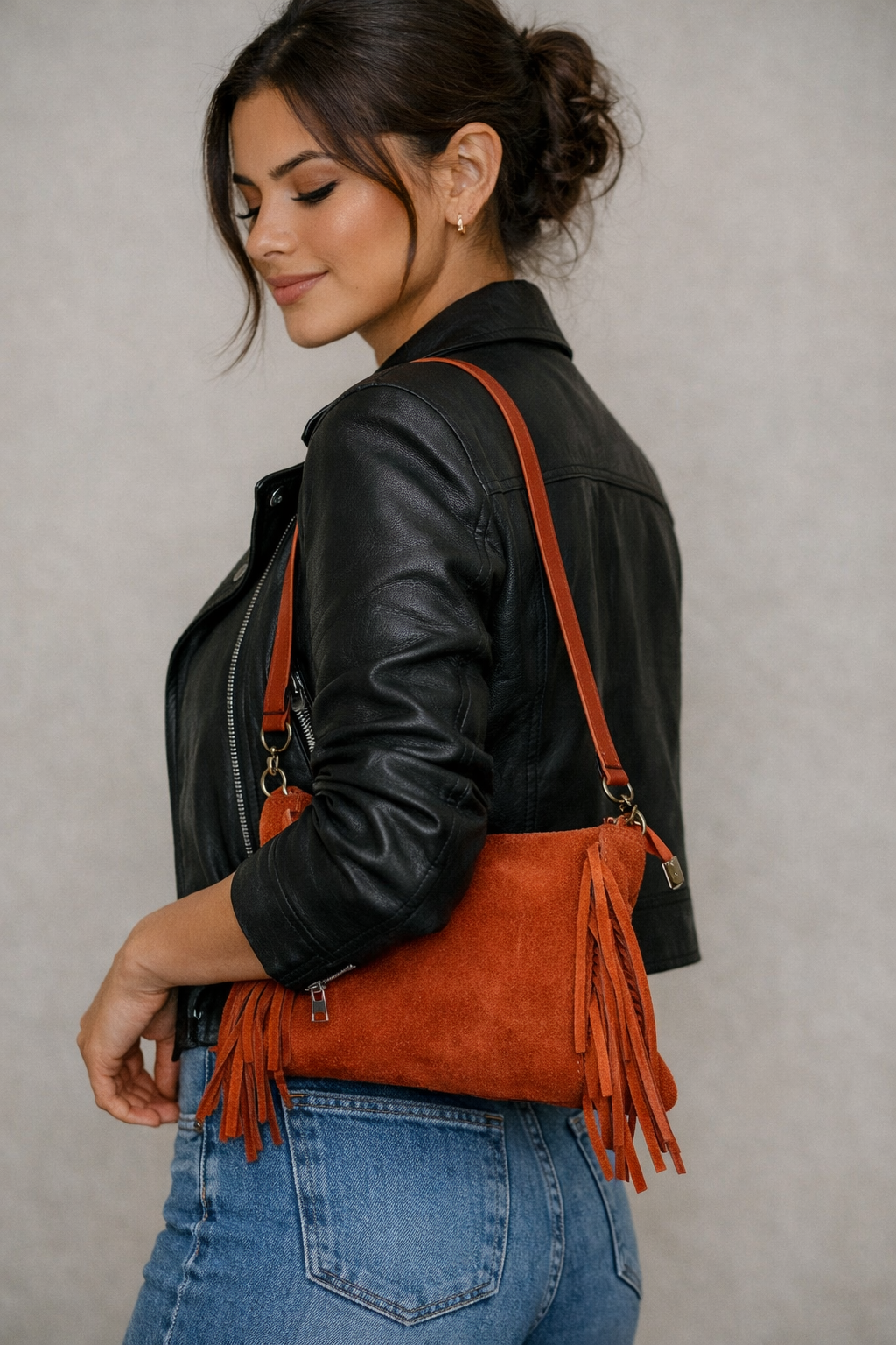 Mala/Clutch em camurça Telha