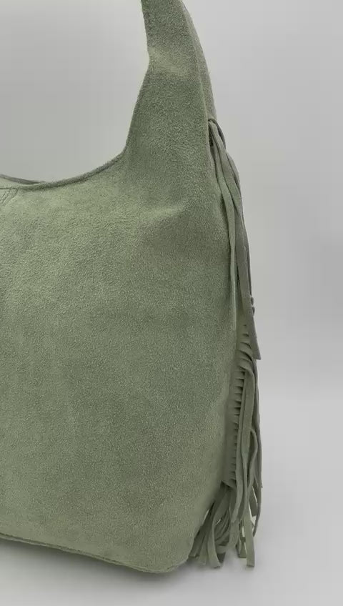 Saco Camurça Verde Franjas Laterais