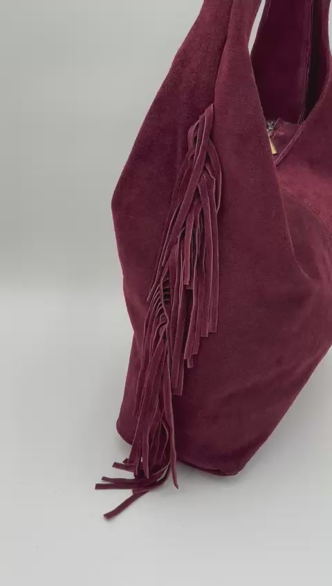 Saco Camurça Bordeaux Franja Lateral