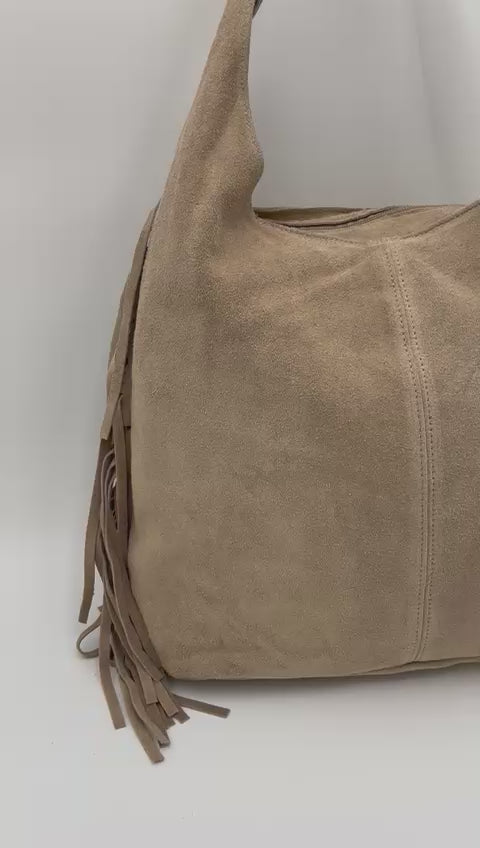 Saco Camurça Bege Franjas Laterais
